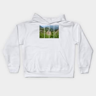 The incredible earth pyramids of Collepietra (Piramidi di Terra) in the Dolomites. Striking place. Italian Alps. Sunny spring day with no people. Valley in the background. Trentino Alto Adige. Kids Hoodie